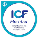 A blue teardrop with a white center that contains the label ICF Member